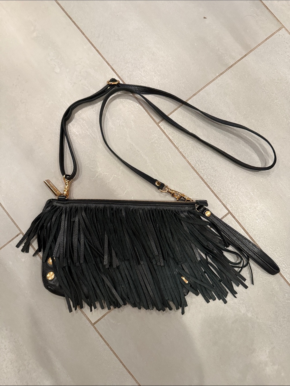 Hammitt LA Black Fringe Crossbody Bag with Gold Hardware